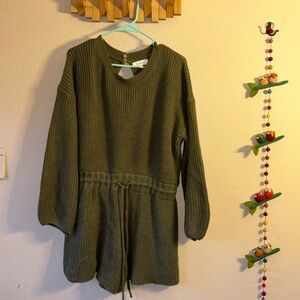 Mable military green Knit Cinched Crewneck Balloon Long Sleeves Loung